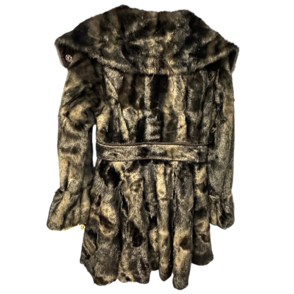 🆕 Laundry By Shelli Segal Brown & Beige long stylish fur jacket size M - Picture 3 of 13